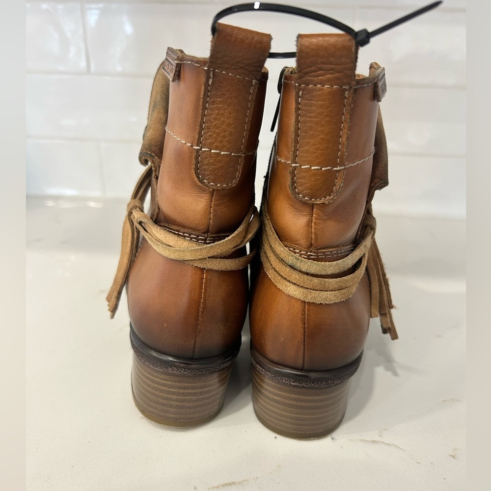 Pikolinos Zaragoza leather cognac fringe bootie sz.38 Boho hippie luxury classic - Picture 4 of 6